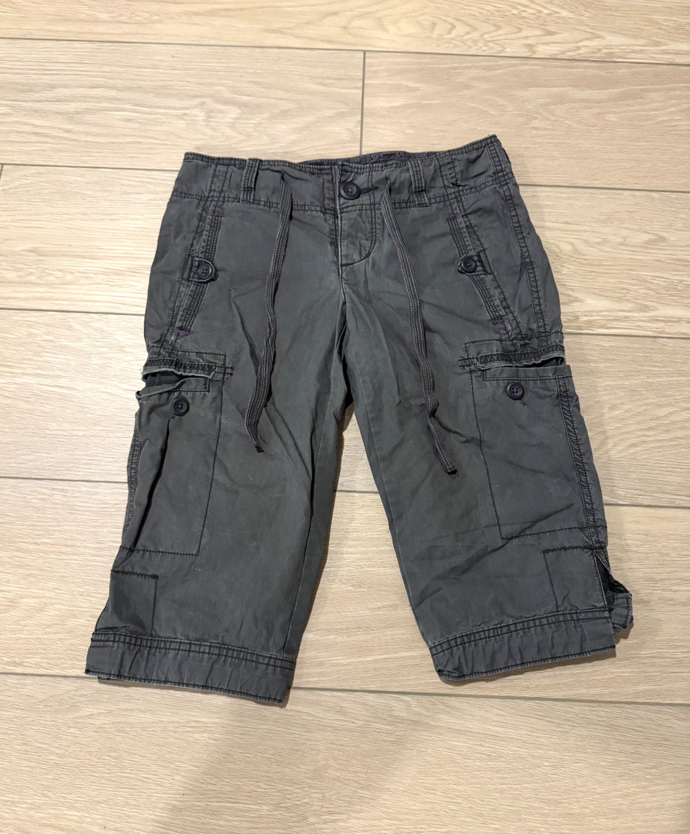 American Eagle Outfitters Womens 0 Charcoal Gray Capri Crop Cargo Pants Pockets